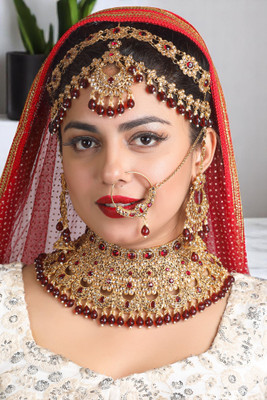 SS IMITATION JEWELLERY Alloy Gold-plated Maroon Jewellery Set(Pack of 4)