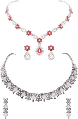 Vedda Brass Gold-plated Silver, White, Red Jewellery Set(Pack of 2)