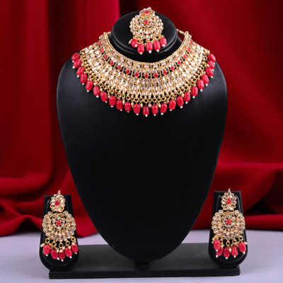 Tulsi Art Jewels Alloy Gold-plated Red Jewellery Set(Pack of 3)