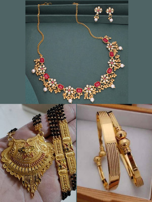 VEDDAA Brass Gold-plated Multicolor, Grey Jewellery Set(Pack of 3)