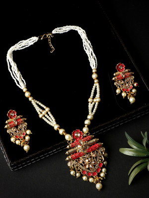 Anika's Creation Brass Gold-plated Red, Gold, White Jewellery Set(Pack of 1)