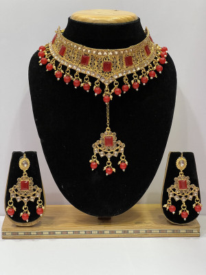 SHIVSHAKTI Alloy Gold-plated Red Jewellery Set(Pack of 7)