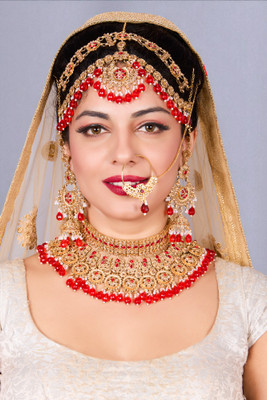 SHIV SHAKTI JEWELLERS Alloy Gold-plated Red Jewellery Set(Pack of 4)