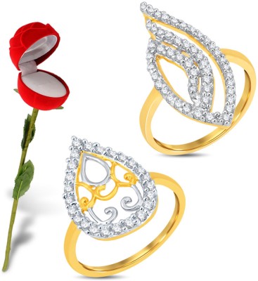 Sukkhi Sukkhi Valentine Collection Delightful Gold & Rhodium Plated Cz Combo With Rose Box For Women Pack Of 2 Alloy Cubic Zirconia Gold, Rhodium Plated Ring Set