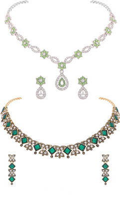 Vedda Brass Gold-plated Silver, Gold, White, Pink, Green Jewellery Set(Pack of 2)
