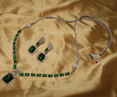 Gleamora Alloy Silver Green Jewellery Set(Pack of 3)