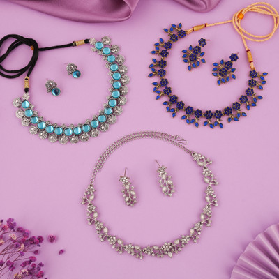 Vedda Brass Gold-plated Silver, White, Pink Jewellery Set(Pack of 3)