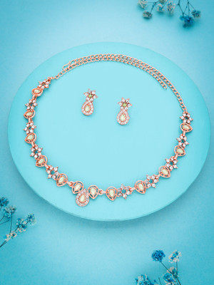 Vedda Brass Gold-plated Rose Gold, Green Jewellery Set(Pack of 1)