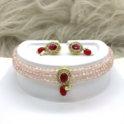 GEODE DELIGHT Brass Pink Jewellery Set(Pack of 3)