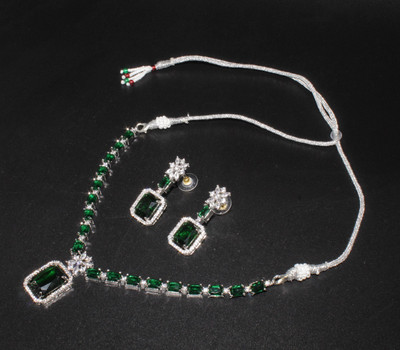 Gleamora Alloy Silver Green Jewellery Set(Pack of 3)