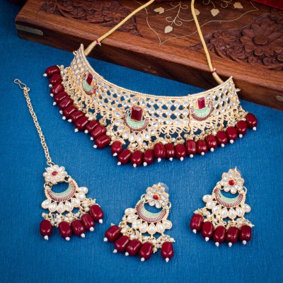 Shostopper by Sukkhi Brass Gold-plated Maroon Jewellery Set(Pack of 1)