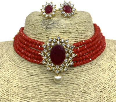 GEODE DELIGHT Brass Red Jewellery Set(Pack of 3)