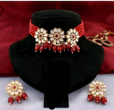 ARADHEMA Alloy Gold-plated Red Jewellery Set(Pack of 3)