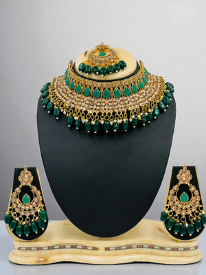 Tulsi Art Jewels Alloy Gold-plated Green Jewellery Set(Pack of 3)