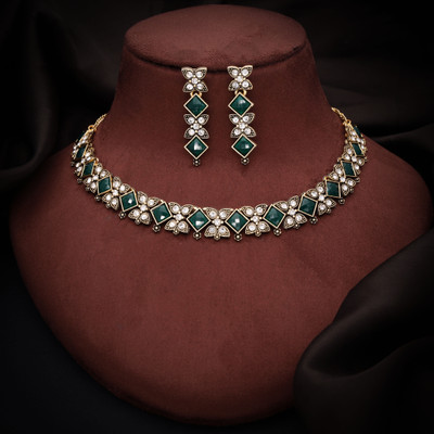 Vedda Brass Gold-plated White, Gold, Green Jewellery Set(Pack of 1)