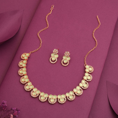 Alasca Brass Gold-plated Rose Gold, Green Jewellery Set(Pack of 1)