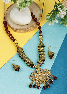 Foxy Trend Alloy Gold-plated Maroon Jewellery Set(Pack of 3)