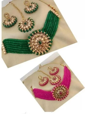 ashlyn creations Crystal Green, Pink Jewellery Set(Pack of 2)