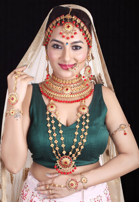 SHIV SHAKTI JEWELLERS Alloy Gold-plated Red Jewellery Set(Pack of 7)