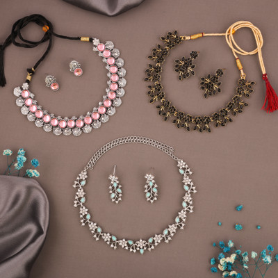 Divastri Brass Gold-plated Silver, White, Pink Jewellery Set(Pack of 3)