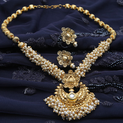 Bhana Jewells Alloy Gold-plated Gold, White Jewellery Set(Pack of 1)