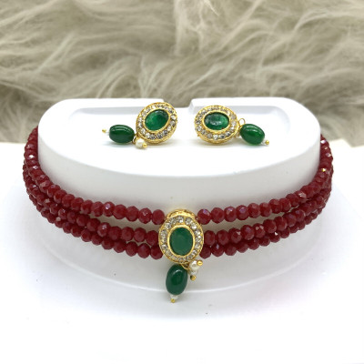 GEODE DELIGHT Brass Maroon Jewellery Set(Pack of 3)