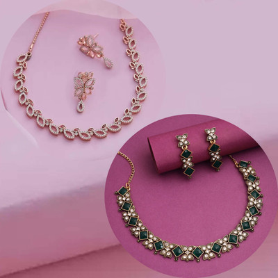 Alasca Brass Gold-plated Gold, Green Jewellery Set(Pack of 2)