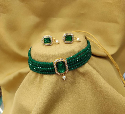 Chikku Crystal, Alloy Gold-plated Green Jewellery Set(Pack of 1)