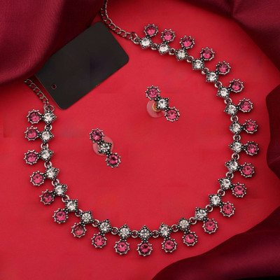 LYRISS Brass Silver Pink Jewellery Set(Pack of 1)