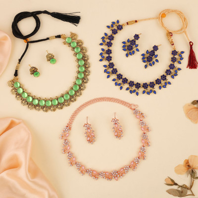 Vedda Brass Gold-plated Silver, White, Gold Jewellery Set(Pack of 3)