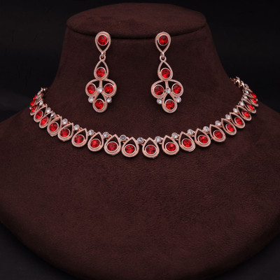 brado jewellery Brass Gold-plated Rose Gold, White, Red Jewellery Set(Pack of 1)