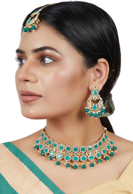 Rhymee Alloy Gold-plated Green Jewellery Set(Pack of 1)