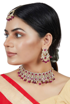 Rhymee Alloy Gold-plated Maroon, Silver Jewellery Set(Pack of 1)