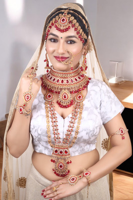 SHIV SHAKTI JEWELLERS Alloy Gold-plated Red Jewellery Set(Pack of 7)