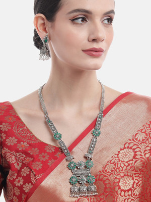 MANSIYAORANGE Copper Sterling Silver Green Jewellery Set(Pack of 4)