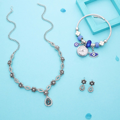 Vedda Brass Gold-plated Silver, White, Grey Jewellery Set(Pack of 1)