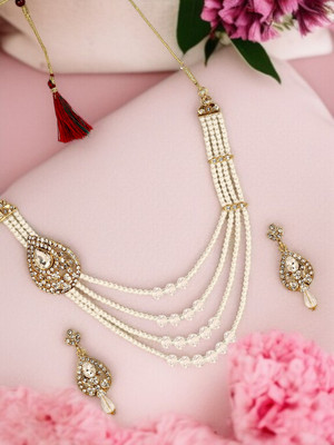 Anika's Creation Alloy Gold-plated White Jewellery Set(Pack of 1)