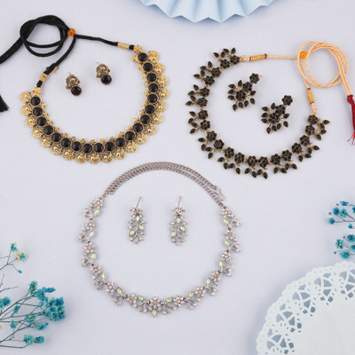 brado jewellery Brass Gold-plated Gold, White, Black Jewellery Set(Pack of 3)