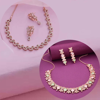 Alasca Brass Gold-plated Gold, Pink, Green Jewellery Set(Pack of 2)