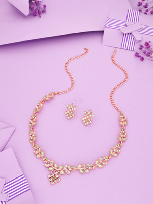 Alasca Brass Gold-plated Rose Gold, Green Jewellery Set(Pack of 1)