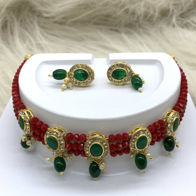 GEODE DELIGHT Brass Red Jewellery Set(Pack of 3)