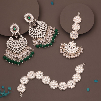 Alasca Brass Gold-plated Gold, White, Green Jewellery Set(Pack of 1)