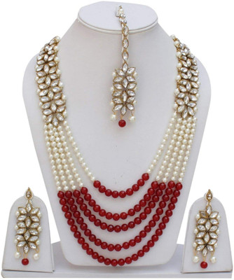 Divastri Alloy Gold-plated Red Jewellery Set(Pack of 4)