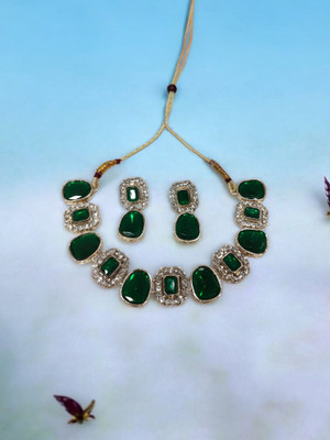 R A Enterprises Alloy Gold-plated Green Jewellery Set(Pack of 3)
