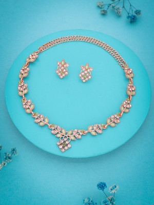 Alasca Brass Gold-plated Rose Gold, Green Jewellery Set(Pack of 1)