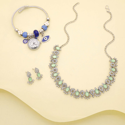 Vedda Brass Gold-plated Silver, White, Green Jewellery Set(Pack of 1)