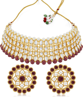 Sukkhi Alloy Gold-plated Maroon, White Jewellery Set(Pack of 1)
