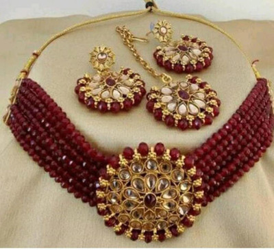 SKP Alloy Gold-plated Maroon, White, Gold Jewellery Set(Pack of 1)