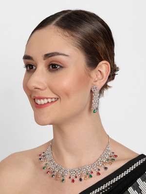 Manuvi Jewels Alloy Silver Silver, Multicolor Jewellery Set(Pack of 3)