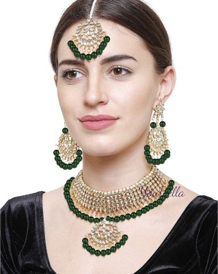 Divastri Alloy Gold-plated Green Jewellery Set(Pack of 4)